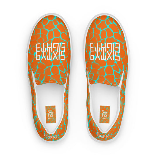 Sixty Eight 93 Logo White Boa Orange & Aqua Blue Men's Slip On Shoes