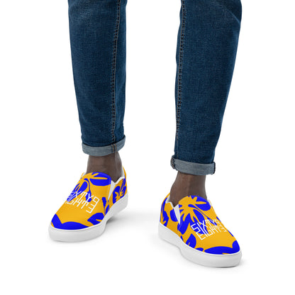 Sixty Eight 93 Logo White Hibiscus Blue & Orange Men's Slip On Shoes