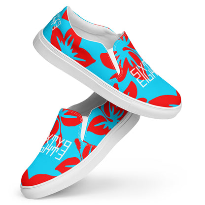 Sixty Eight 93 Logo White Hibiscus Red & Aqua Blue Men's Slip On Shoes