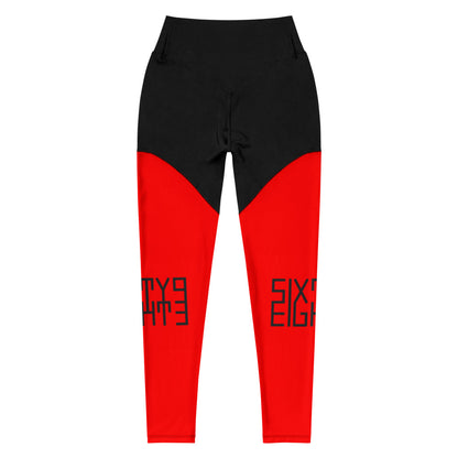 Sixty Eight 93 Logo Black Red Sports Leggings