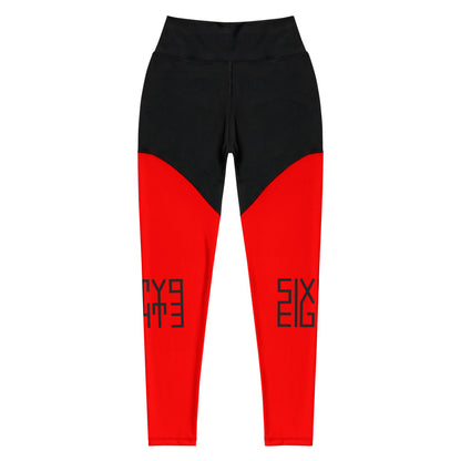 Sixty Eight 93 Logo Black Red Sports Leggings