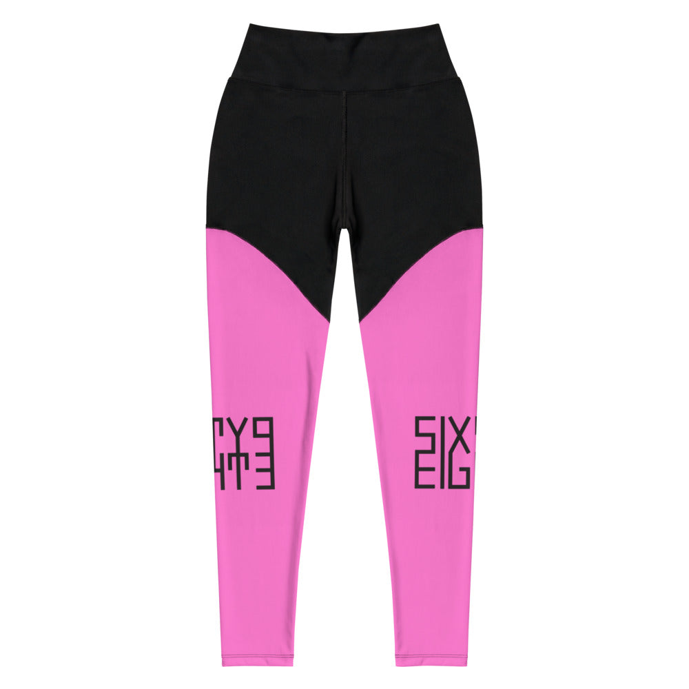 Sixty Eight 93 Logo Black Pink Sports Leggings