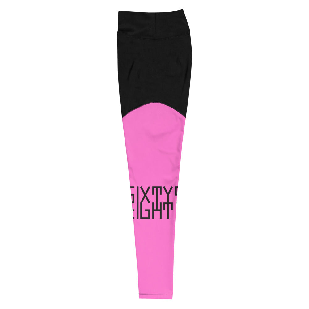Sixty Eight 93 Logo Black Pink Sports Leggings