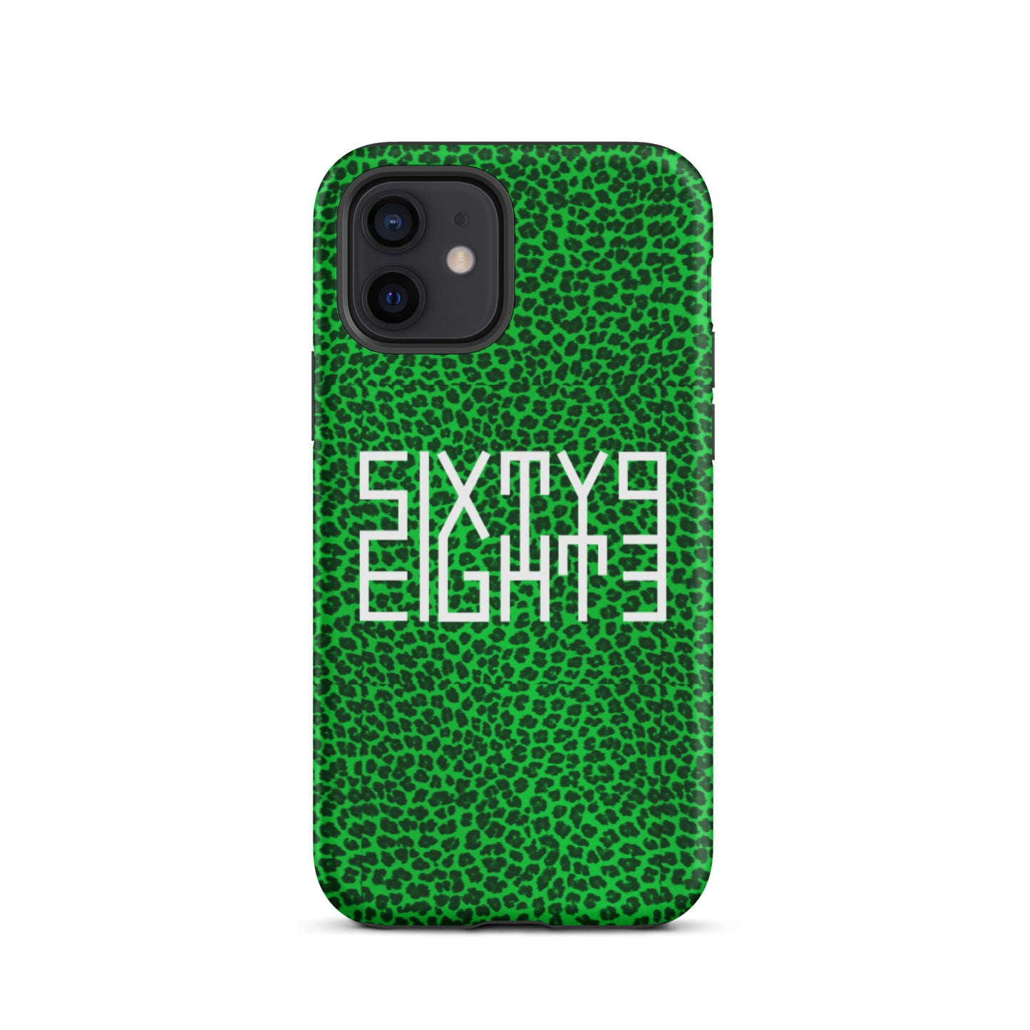 Sixty Eight 93 Logo White Cheetah Lime Green Tough iPhone Case