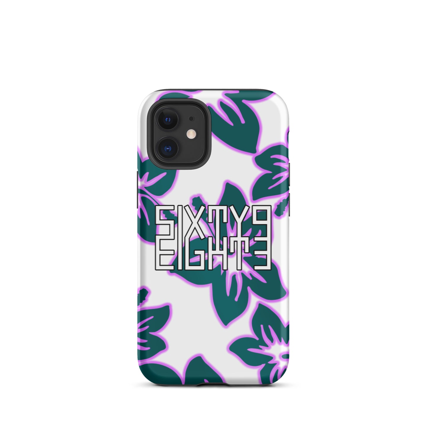 Sixty Eight 93 Logo White & Black Hibiscus Dark Teal Pink Tough iPhone Case