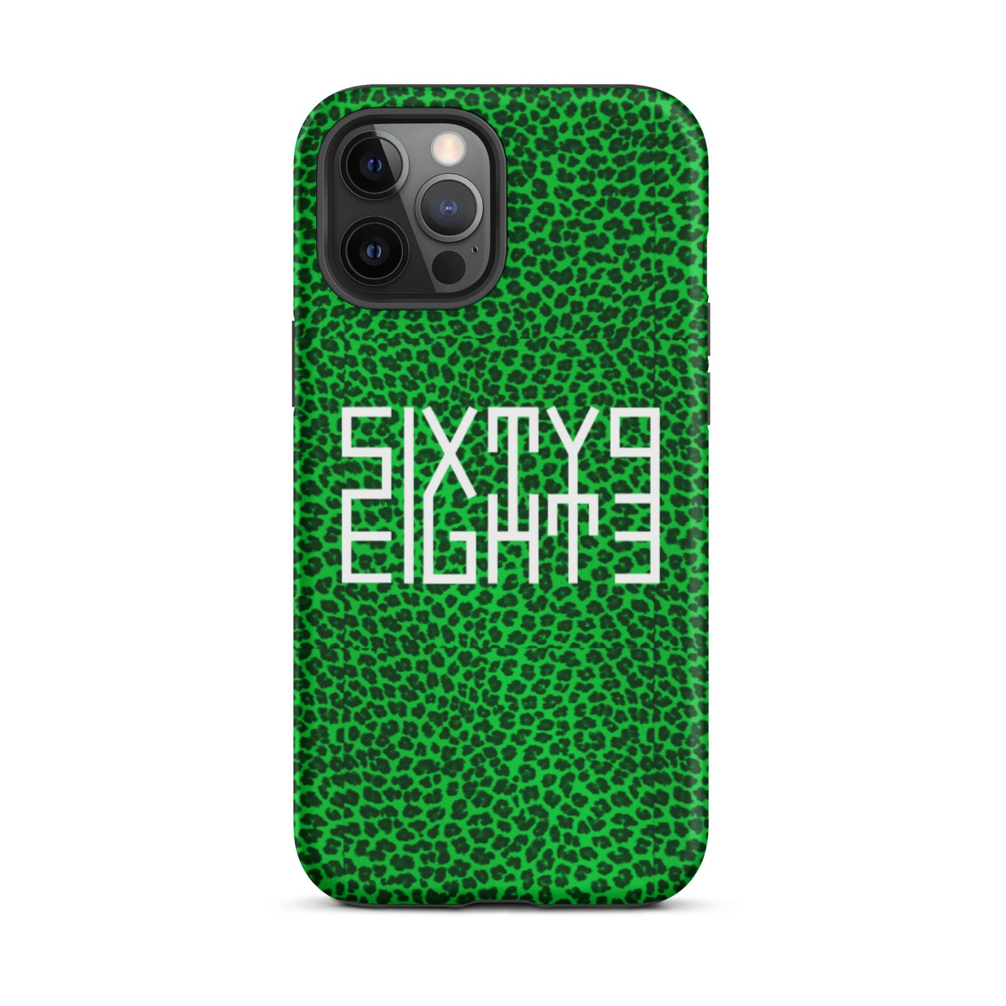 Sixty Eight 93 Logo White Cheetah Lime Green Tough iPhone Case