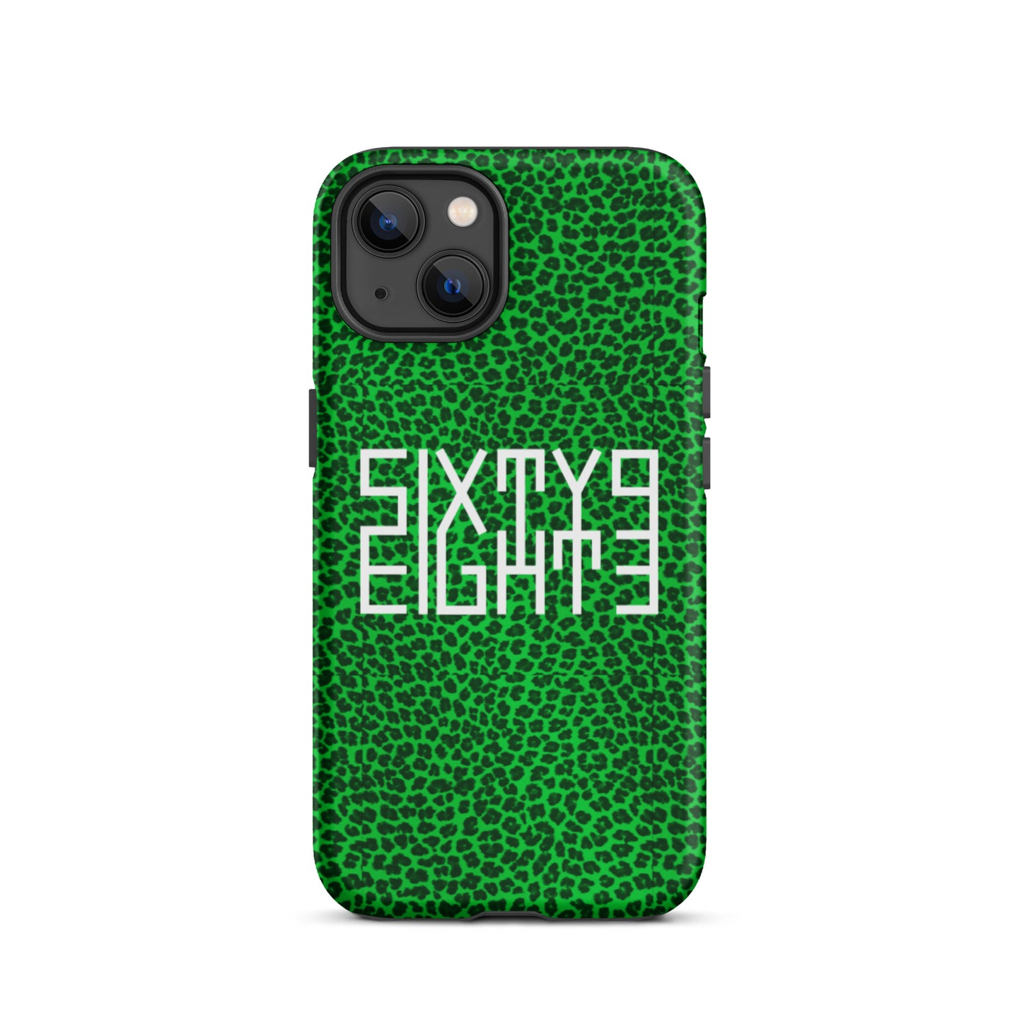 Sixty Eight 93 Logo White Cheetah Lime Green Tough iPhone Case