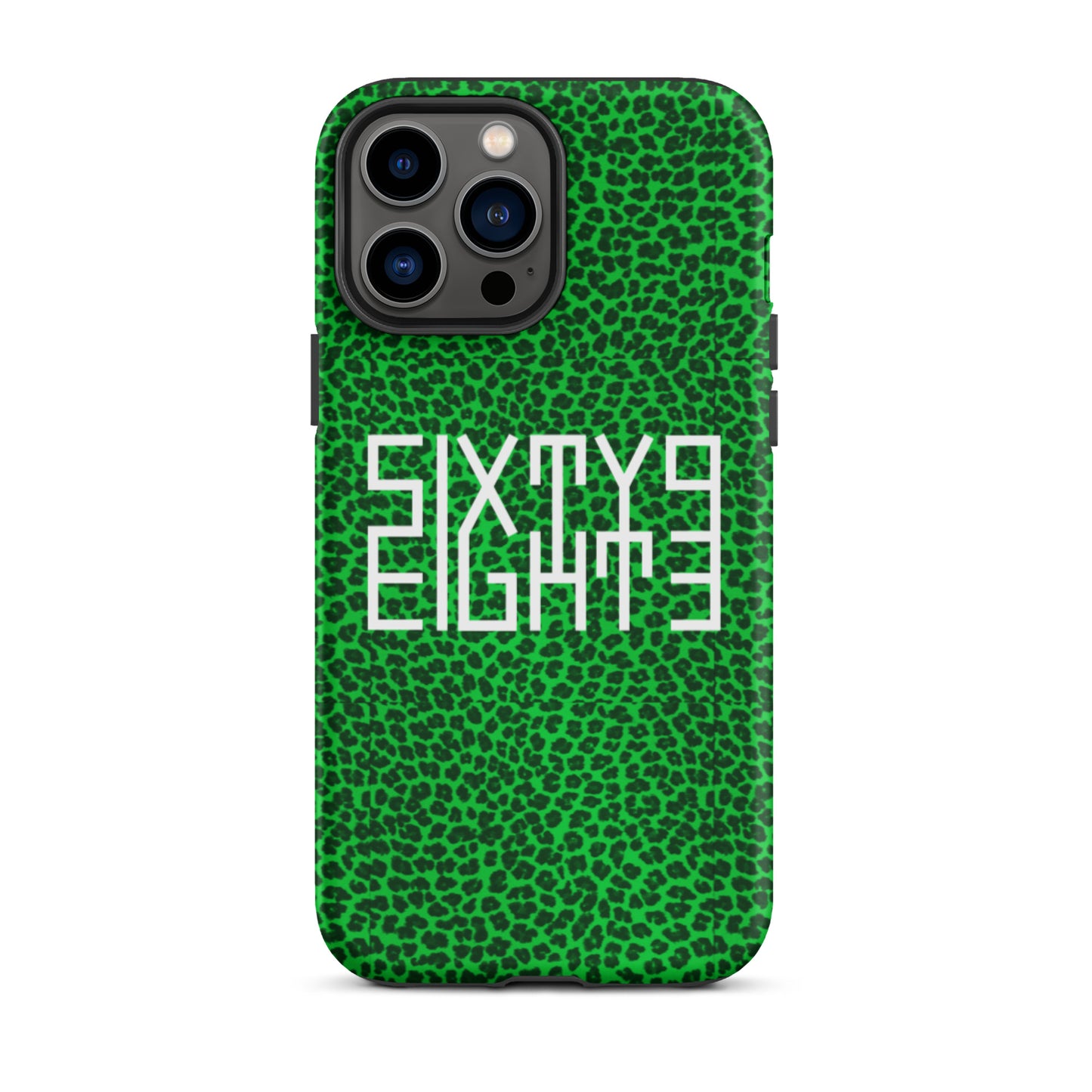Sixty Eight 93 Logo White Cheetah Lime Green Tough iPhone Case