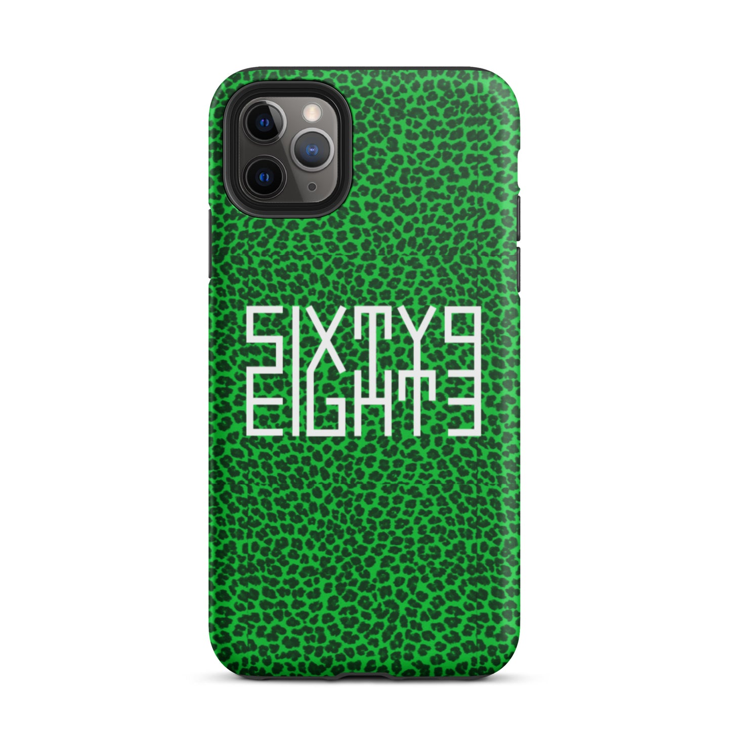 Sixty Eight 93 Logo White Cheetah Lime Green Tough iPhone Case