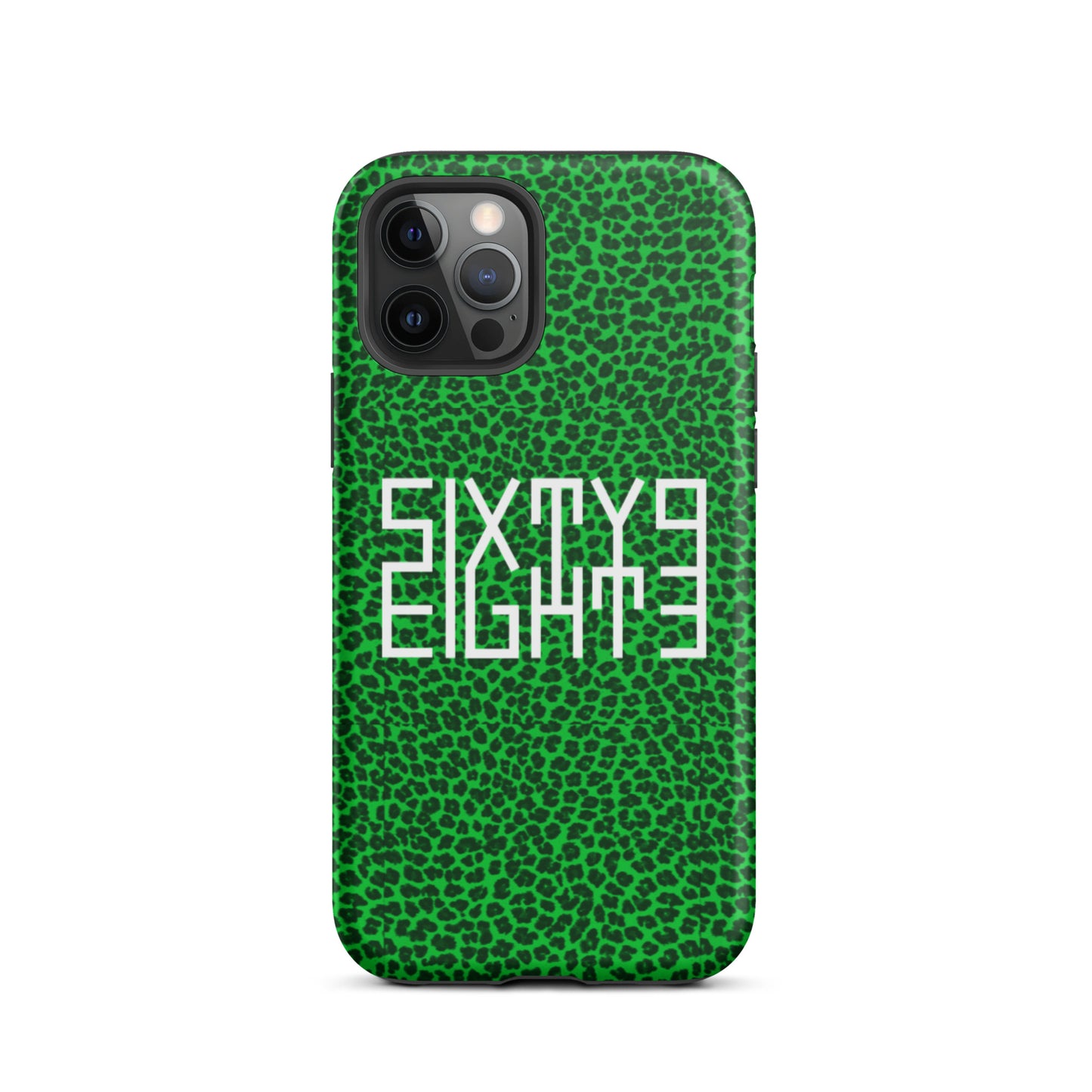 Sixty Eight 93 Logo White Cheetah Lime Green Tough iPhone Case