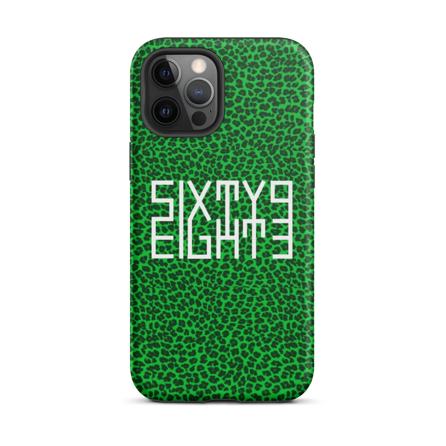 Sixty Eight 93 Logo White Cheetah Lime Green Tough iPhone Case