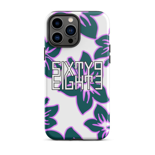 Sixty Eight 93 Logo White & Black Hibiscus Dark Teal Pink Tough iPhone Case