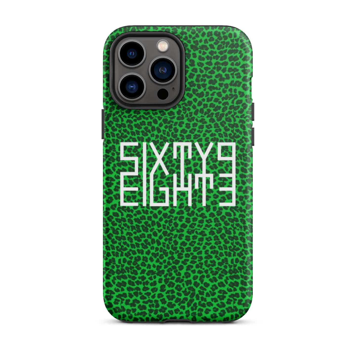 Sixty Eight 93 Logo White Cheetah Lime Green Tough iPhone Case