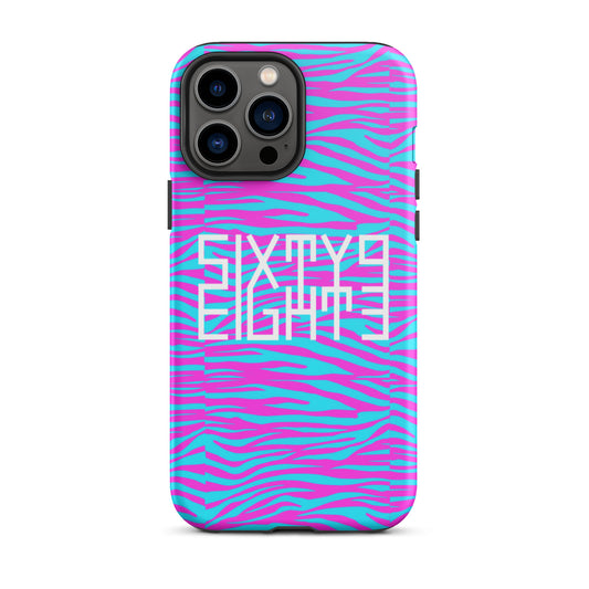 Sixty Eight 93 Logo White Zebra Blueberry Fuchsia Tough iPhone Case