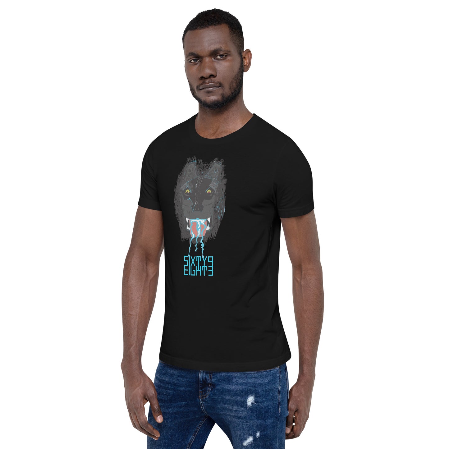 Sixty Eight 93 Logo Aqua Blue Salivating Wolf Tee