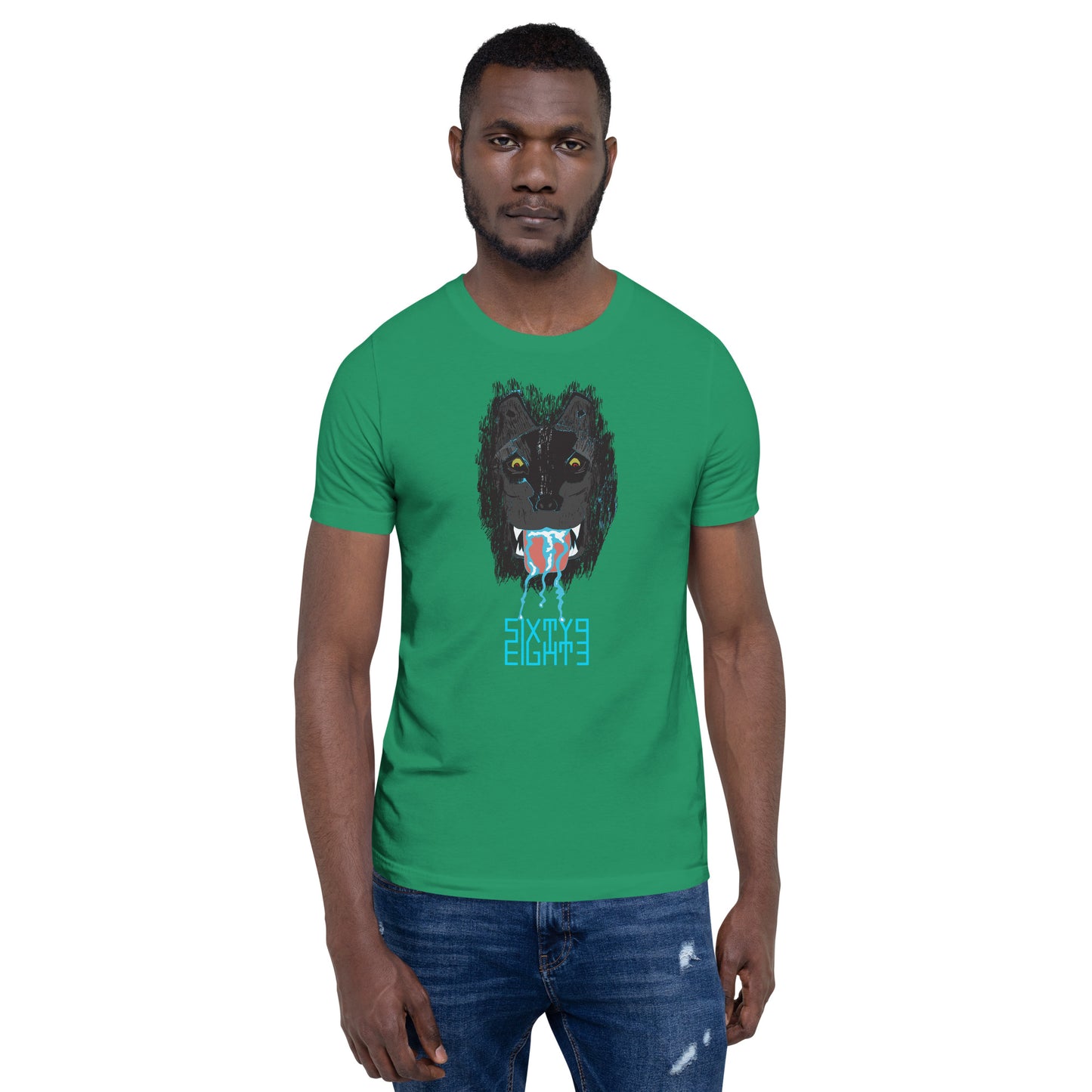 Sixty Eight 93 Logo Aqua Blue Salivating Wolf Tee