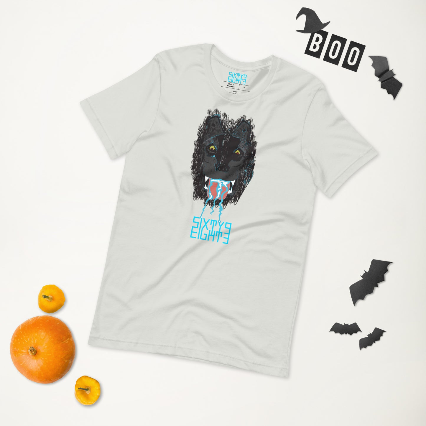 Sixty Eight 93 Logo Aqua Blue Salivating Wolf Tee