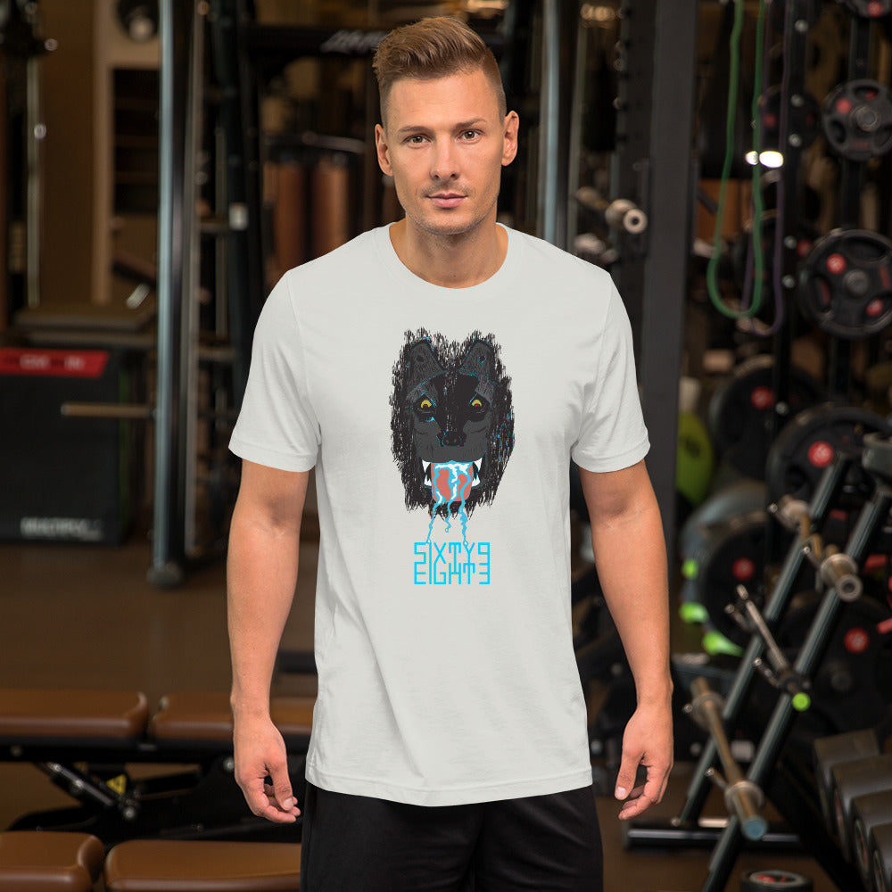 Sixty Eight 93 Logo Aqua Blue Salivating Wolf Tee