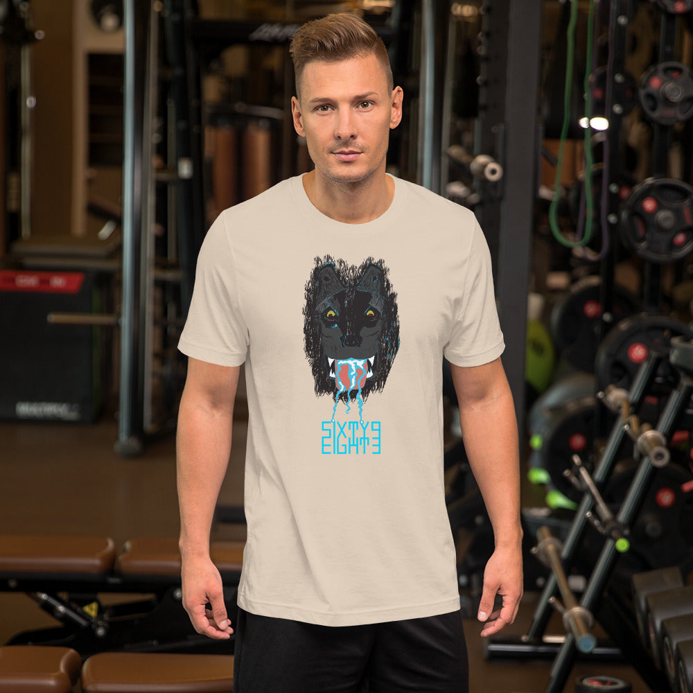 Sixty Eight 93 Logo Aqua Blue Salivating Wolf Tee