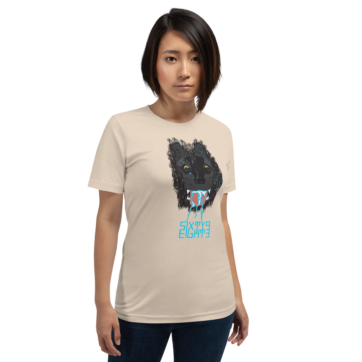 Sixty Eight 93 Logo Aqua Blue Salivating Wolf Tee