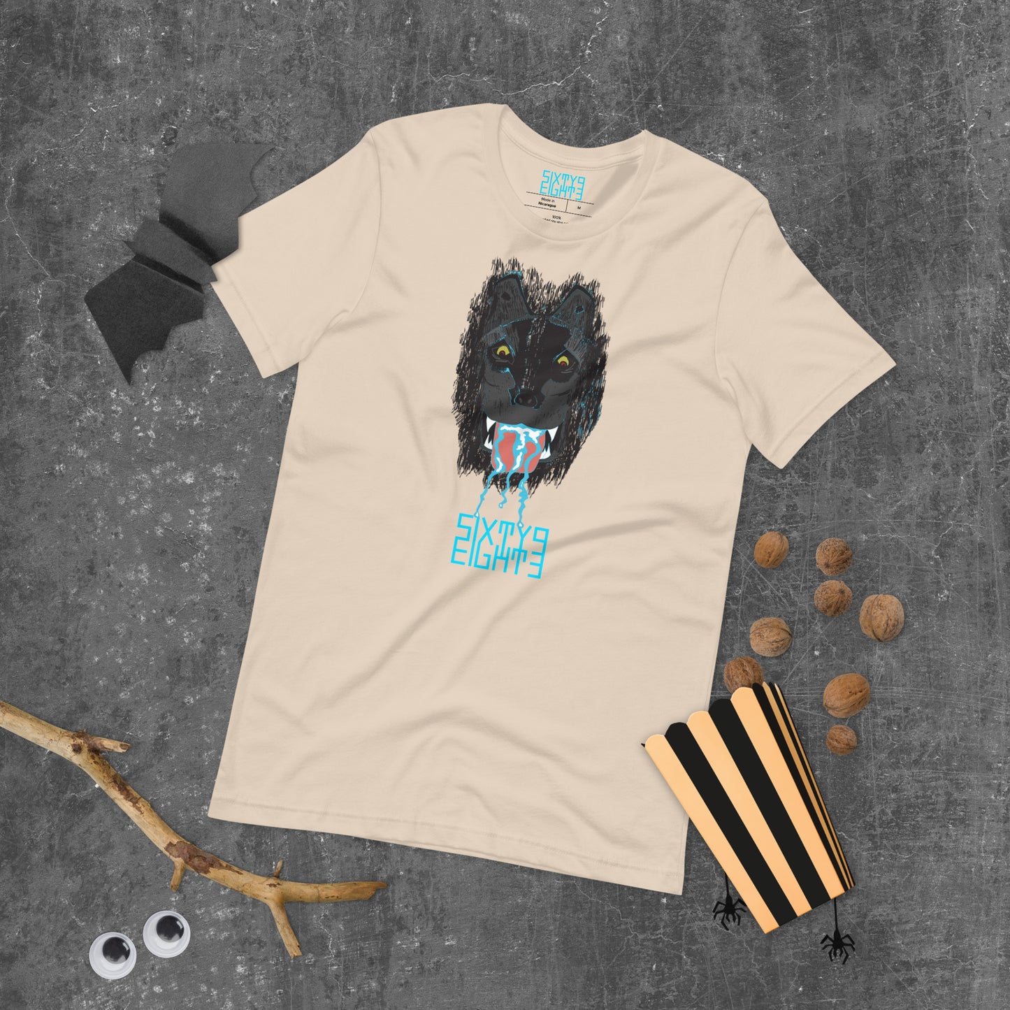 Sixty Eight 93 Logo Aqua Blue Salivating Wolf Tee