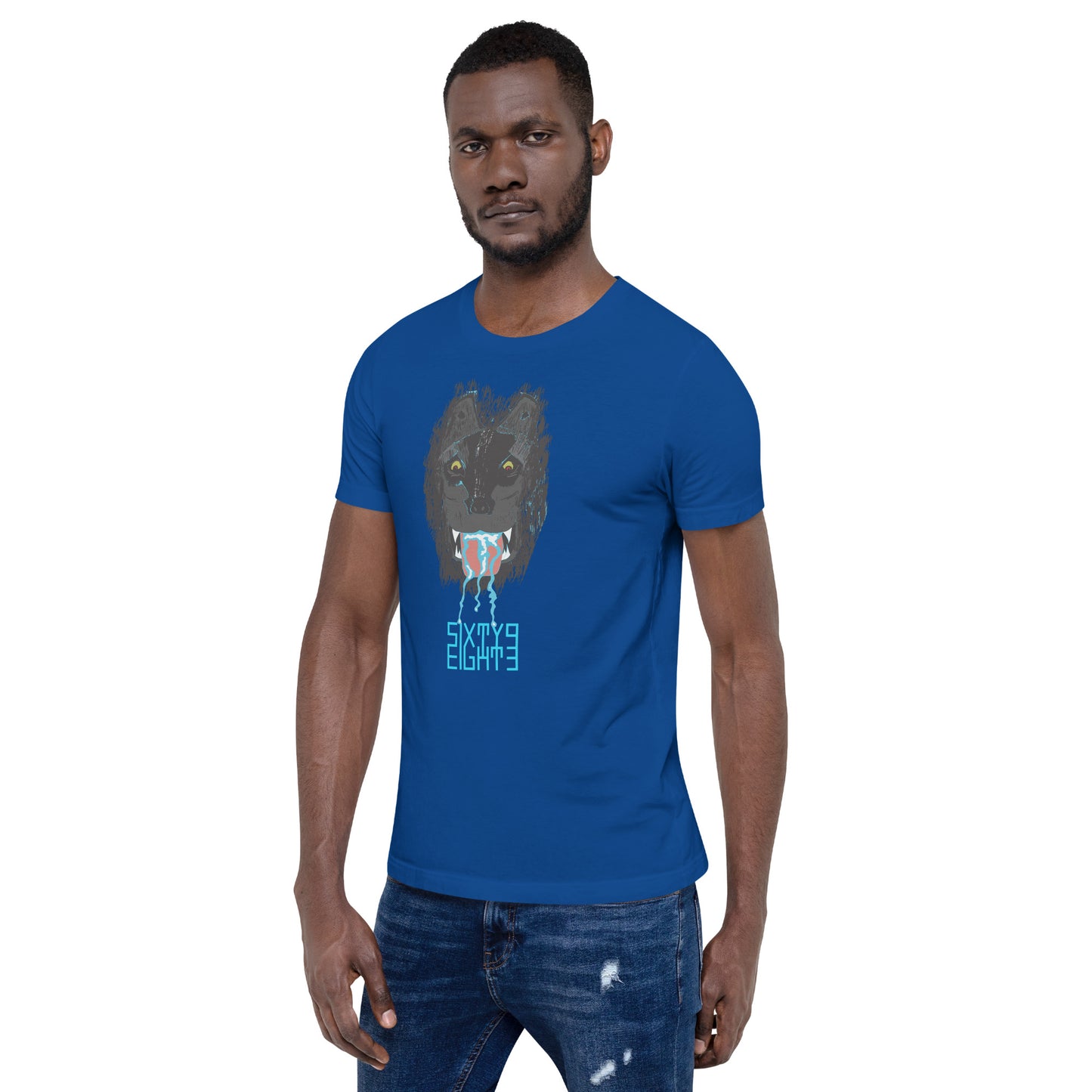 Sixty Eight 93 Logo Aqua Blue Salivating Wolf Tee