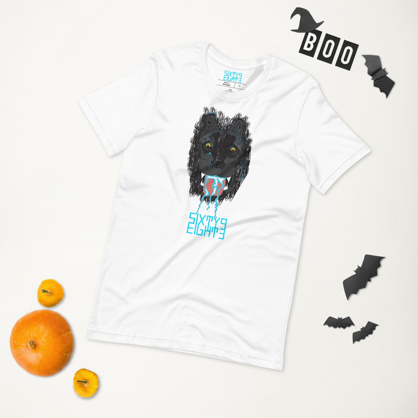 Sixty Eight 93 Logo Aqua Blue Salivating Wolf Tee