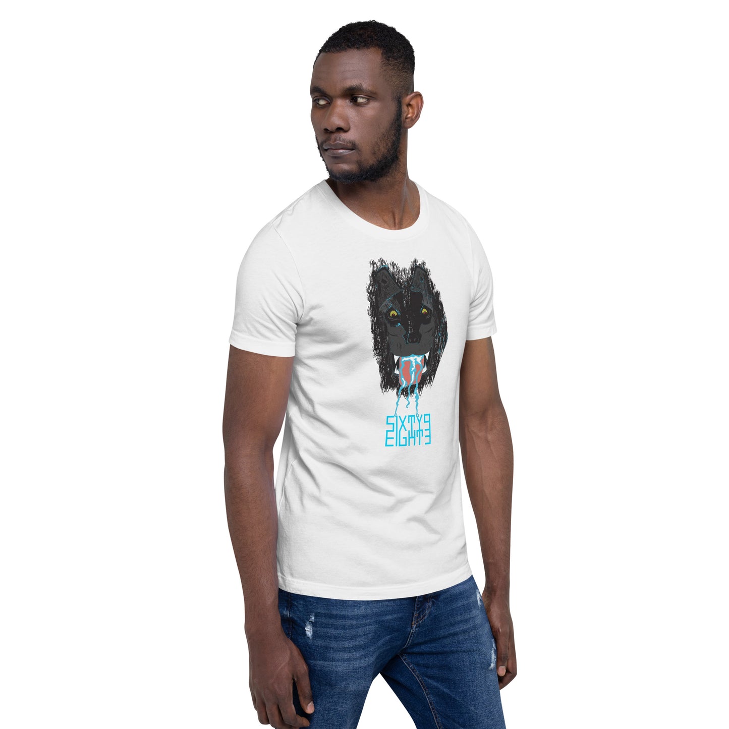 Sixty Eight 93 Logo Aqua Blue Salivating Wolf Tee