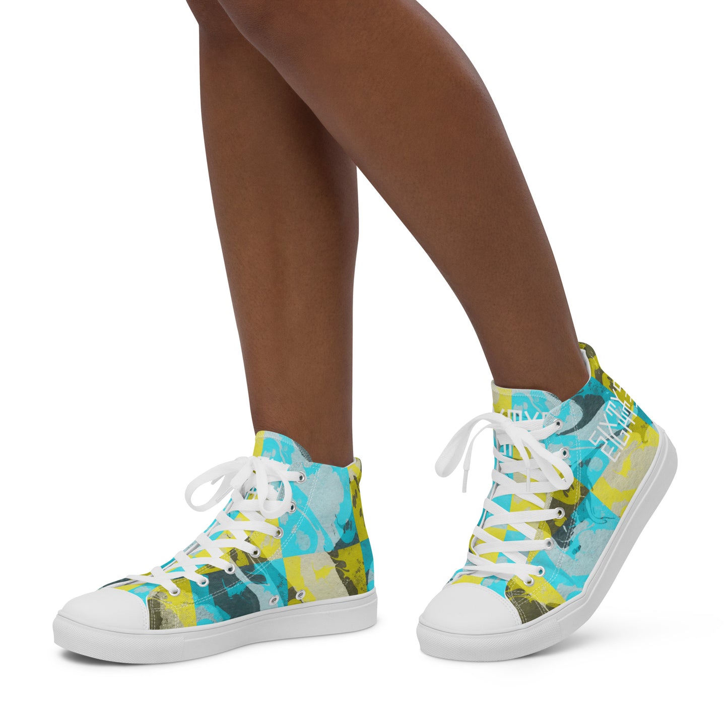 Sixty Eight 93 Logo White Marble #2 Women's High Top Shoes