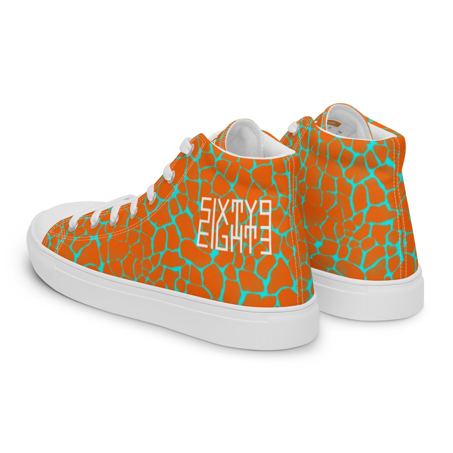 Sixty Eight 93 Logo White Boa Orange & Aqua Blue Women’s High Top Shoes