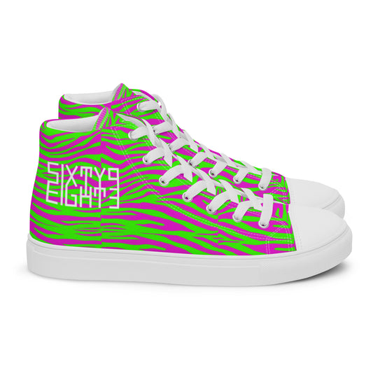 Sixty Eight 93 Logo White Zebra Purple Lime Women's High Top Shoes