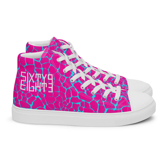 Sixty Eight 93 Logo White Boa Fuchsia & Aqua Blue Women's High Top Shoes