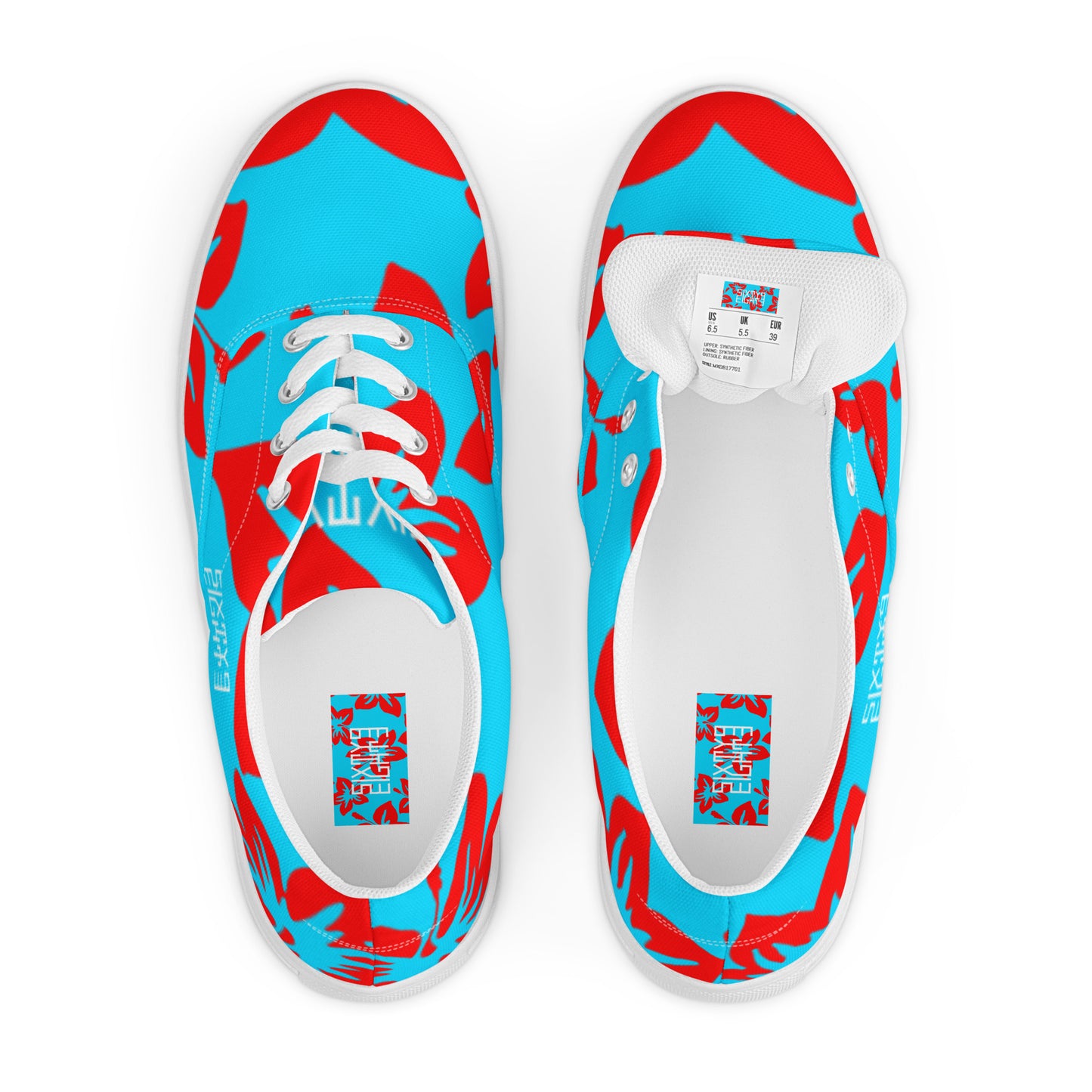 Sixty Eight 93 Logo White Hibiscus Red & Aqua Blue Women’s Low Top Shoes