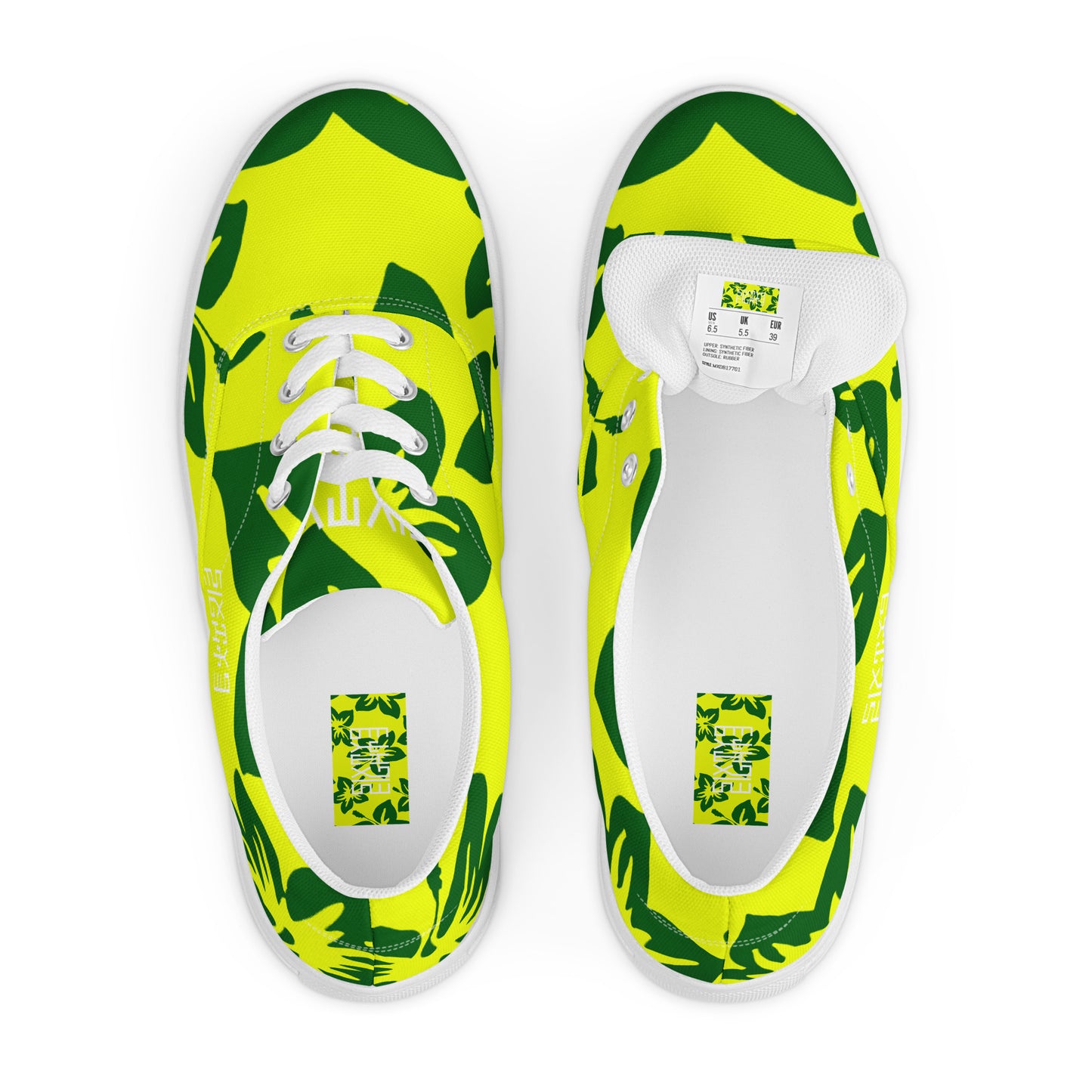 Sixty Eight 93 Logo White Hibiscus Forest Green & Yellow Women's Low Top Shoes