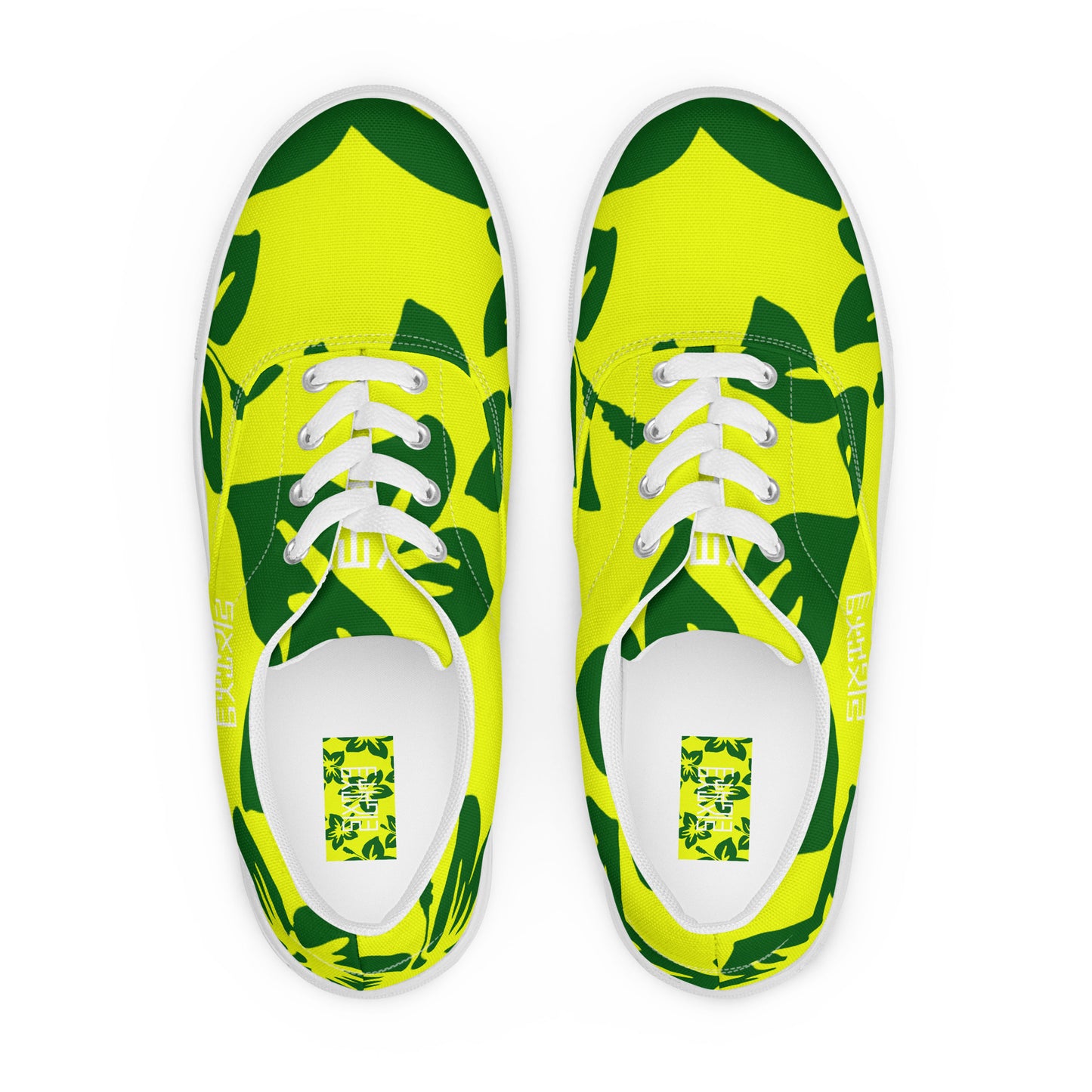 Sixty Eight 93 Logo White Hibiscus Forest Green & Yellow Women's Low Top Shoes