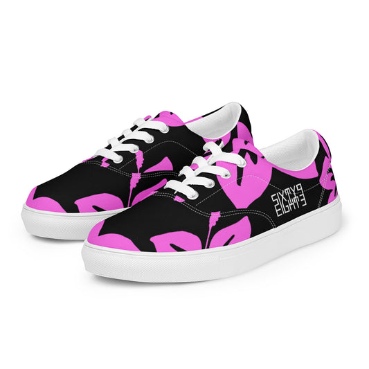 Sixty Eight 93 Logo White Hibiscus Pink & Black Women's Low Top Shoes