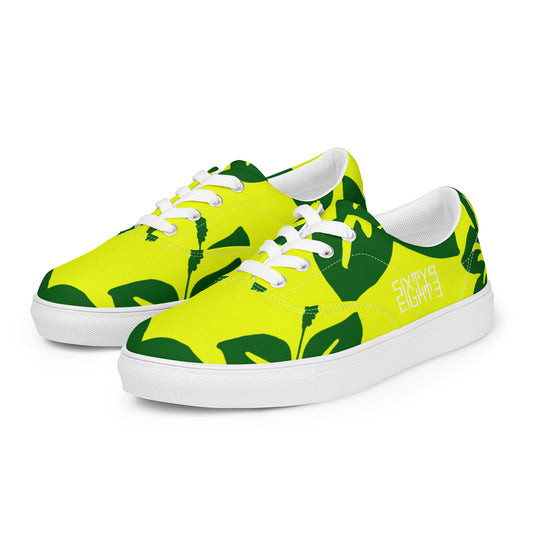 Sixty Eight 93 Logo White Hibiscus Forest Green & Yellow Women's Low Top Shoes