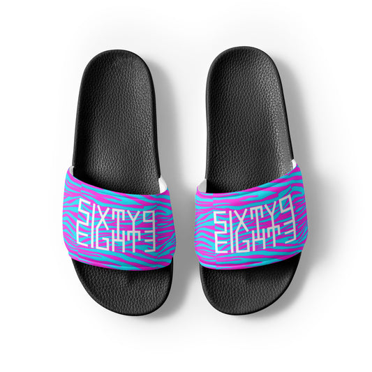 Sixty Eight 93 Logo White Zebra Blueberry Fuchsia Women's Slides