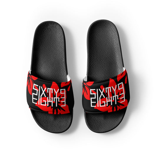 Sixty Eight 93 Logo White Hibiscus Red & Black Women's Slides