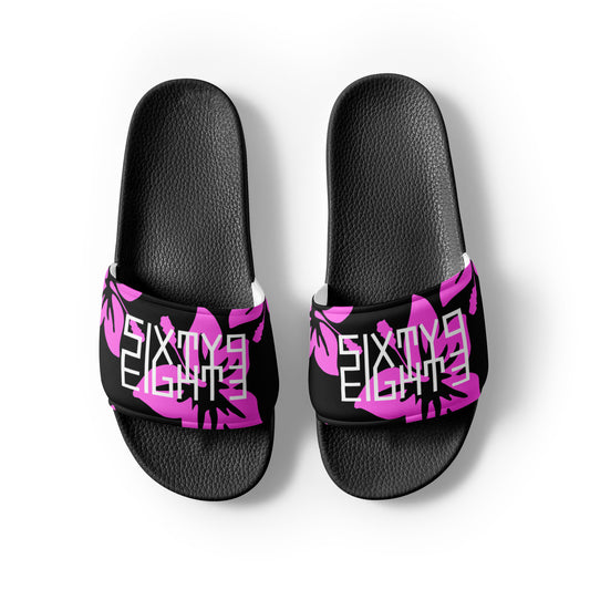 Sixty Eight 93 Logo White Hibiscus Pink & Black Women's Slides