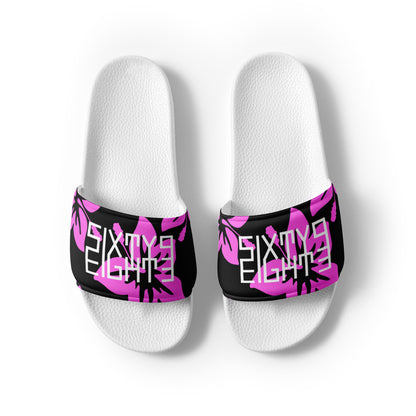 Sixty Eight 93 Logo White Hibiscus Pink & Black Women's Slides