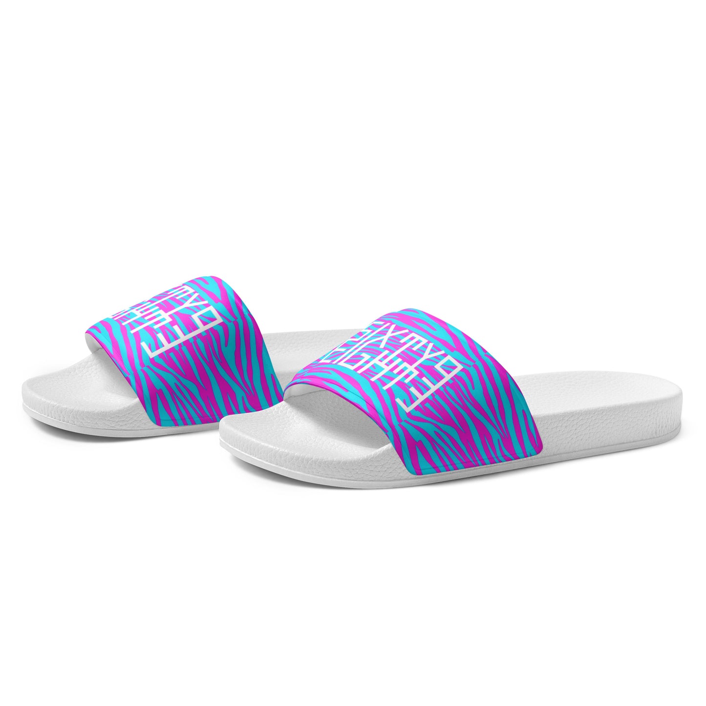 Sixty Eight 93 Logo White Zebra Blueberry Fuchsia Women's Slides