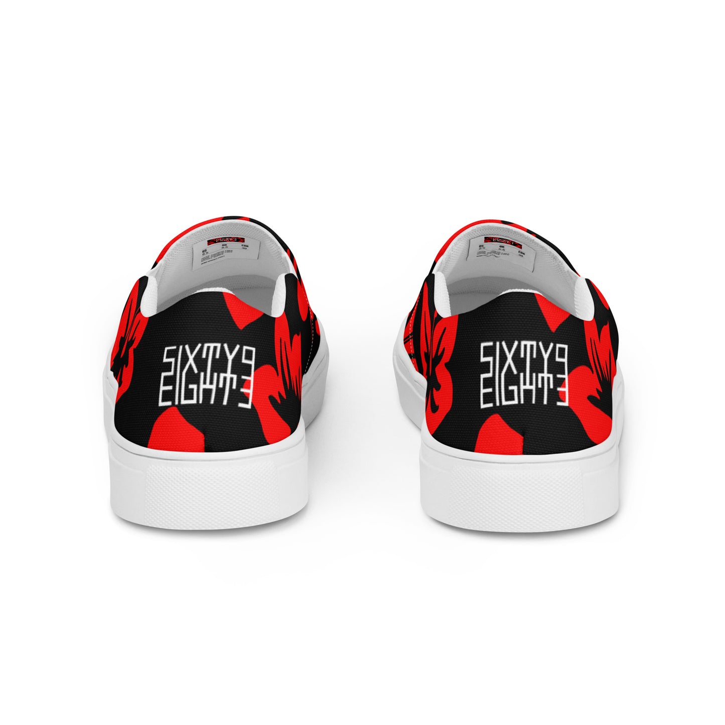 Sixty Eight 93 Logo White Hibiscus Red & Black Women's Slip On Shoes