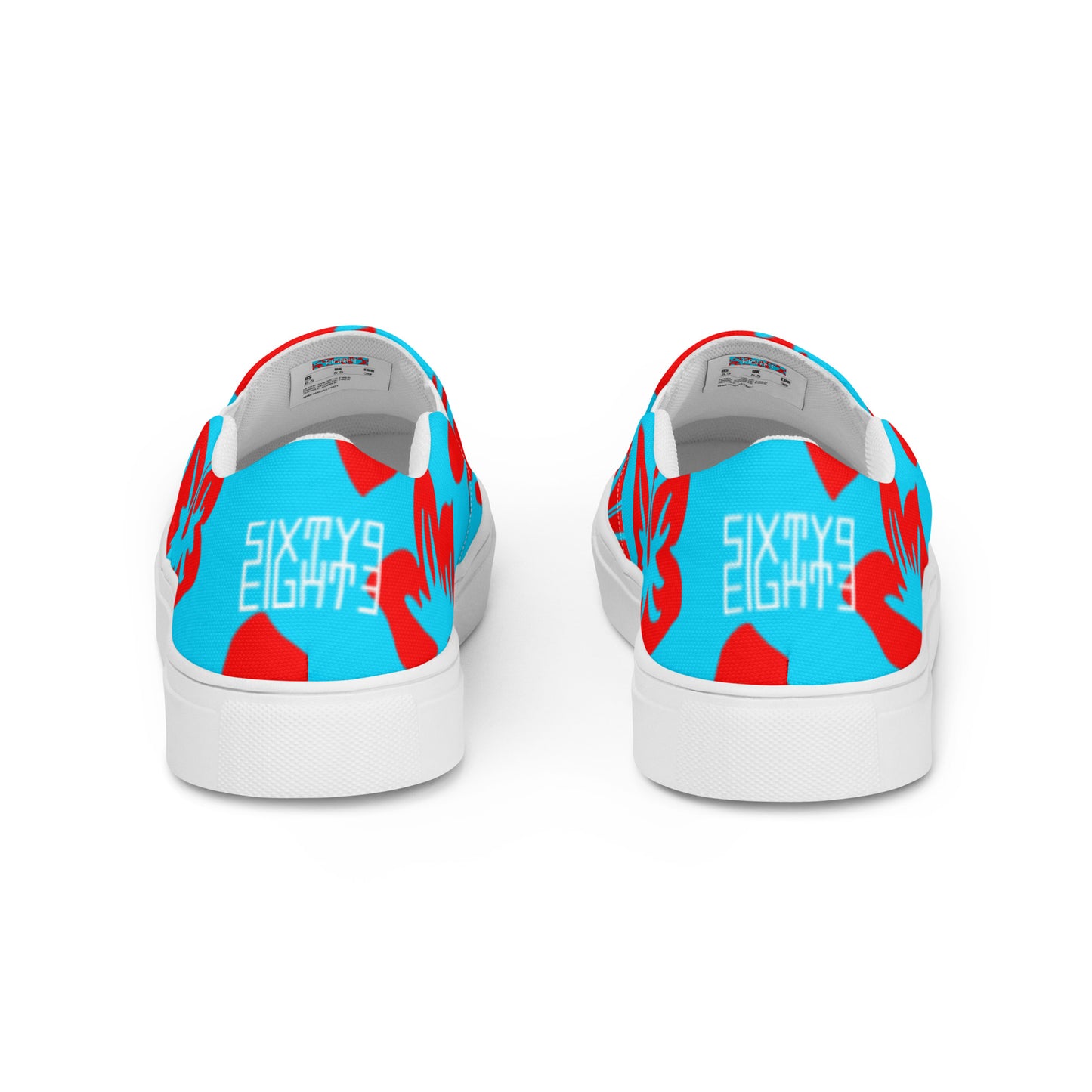 Sixty Eight 93 Logo White Hibiscus Red & Aqua Blue Women's Slip On Shoes