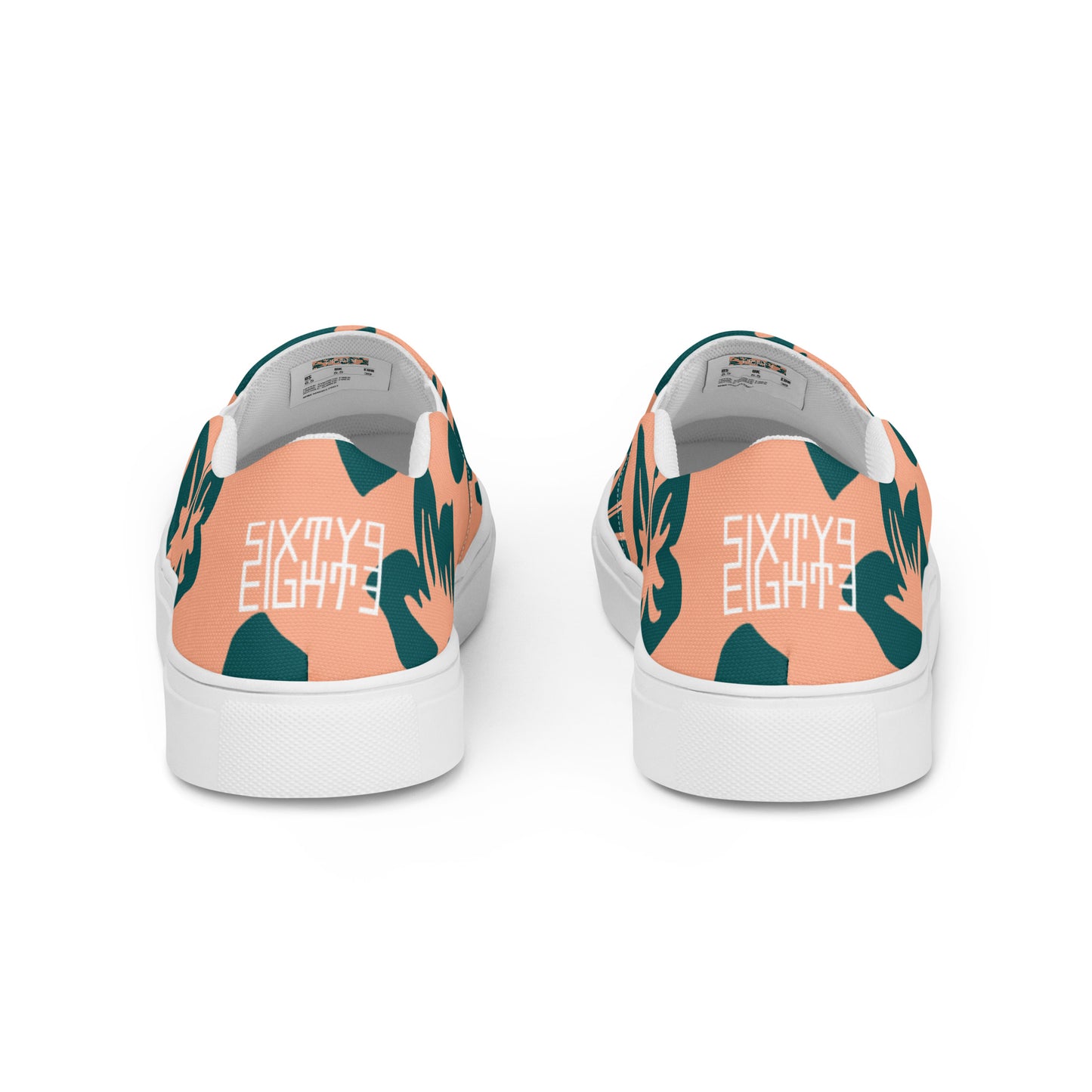 Sixty Eight 93 Logo White Hibiscus Dark Teal Peach Women's Slip On Shoes