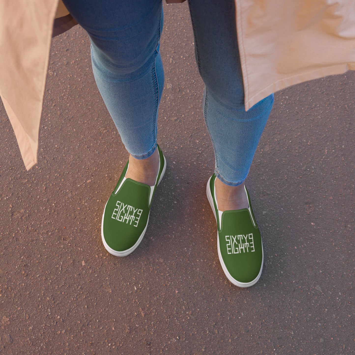 Sixty Eight 93 Logo White & Forest Green Women's Slip On Shoes