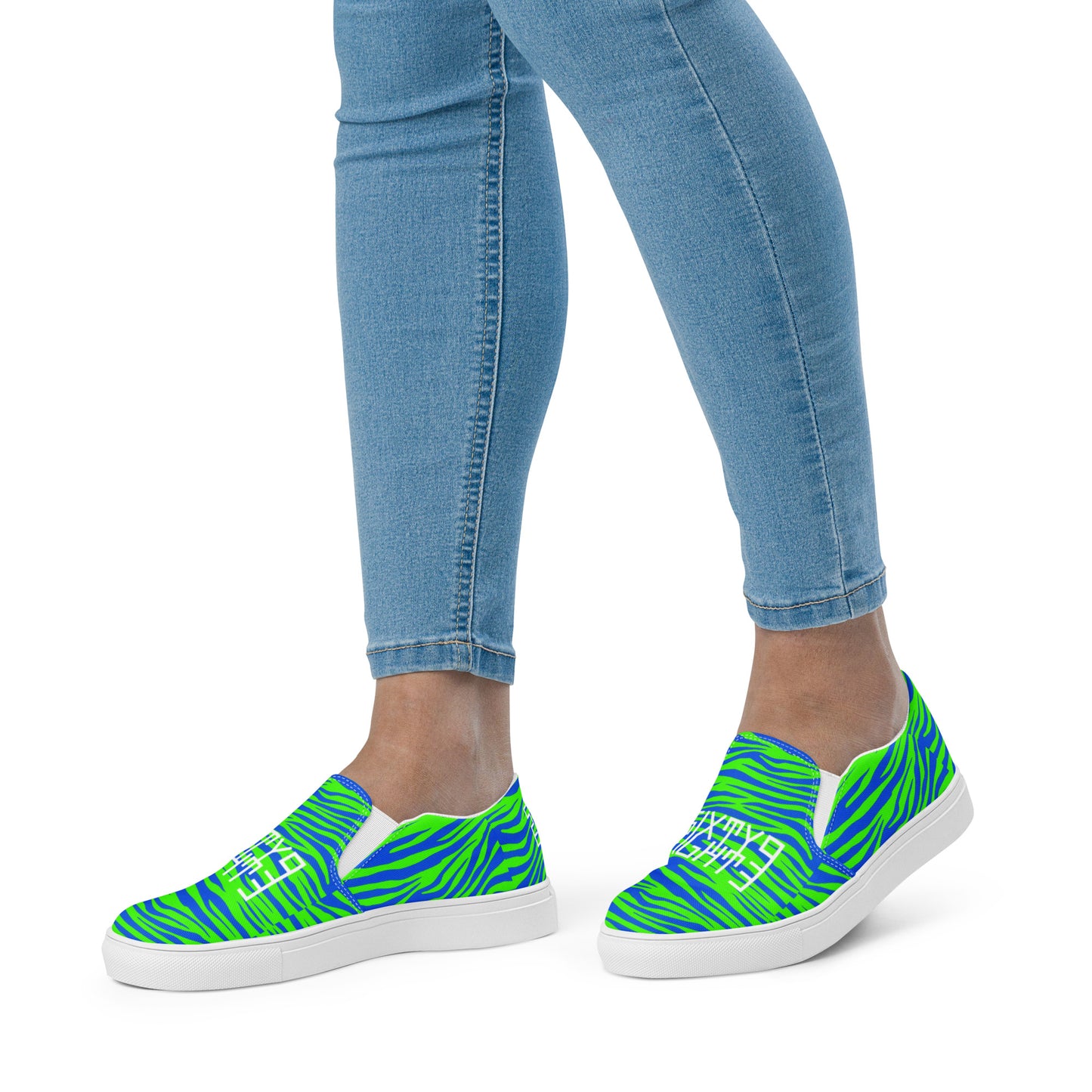 Sixty Eight 93 Logo White Zebra Blueberry Lime Women's Slip On Shoes