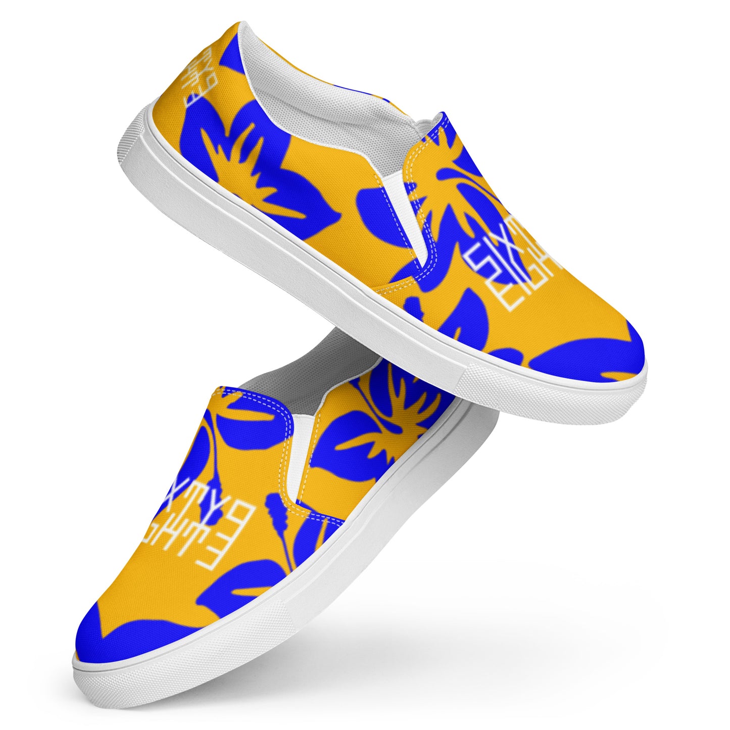 Sixty Eight 93 Logo White Hibiscus Blue & Orange Women's Slip On Shoes