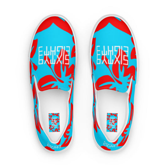 Sixty Eight 93 Logo White Hibiscus Red & Aqua Blue Women's Slip On Shoes