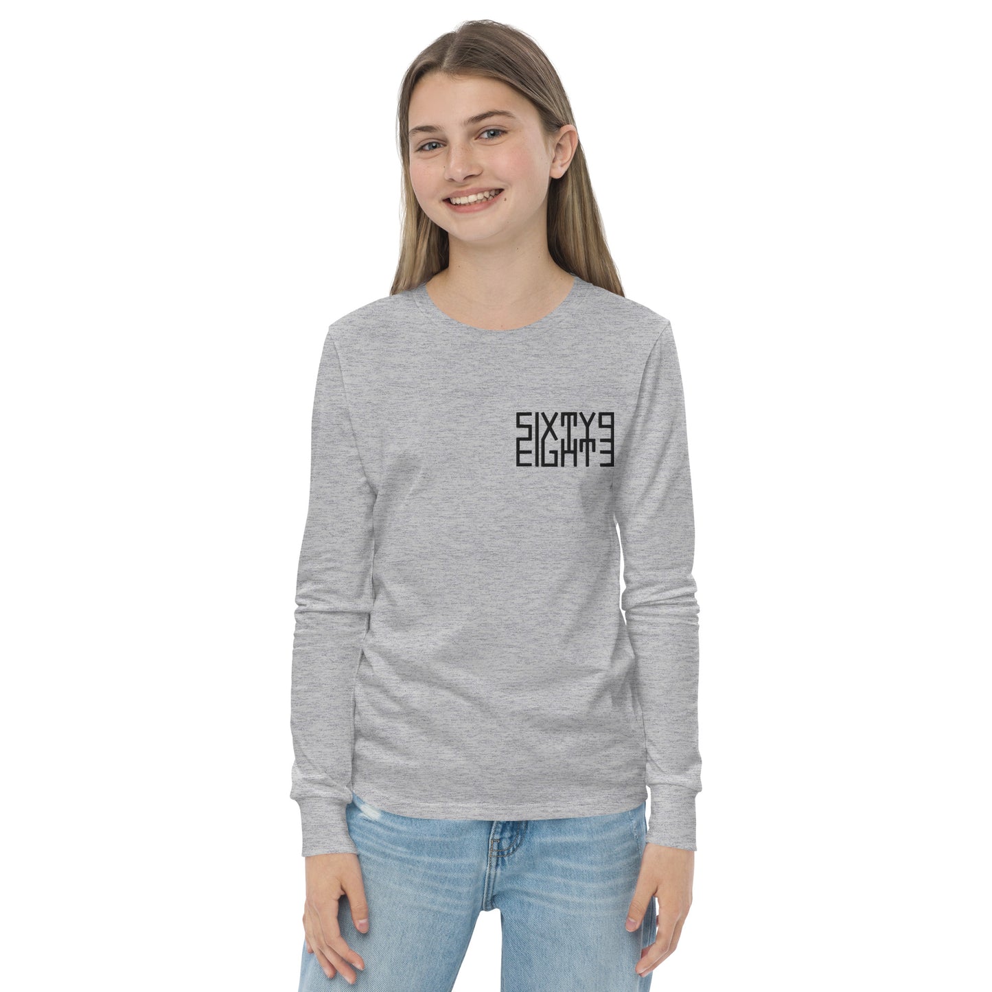 Sixty Eight 93 Logo Black Embroidered Youth Long Sleeve Tee